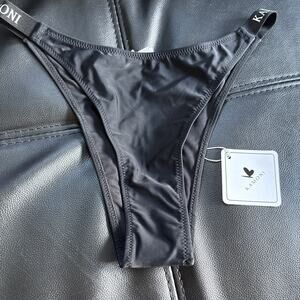 Kamoni Bathing Suit Bikini Bottom, High Leg Cut, Black, Medium